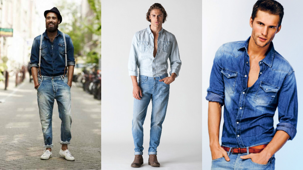 С чем носить мужскую джинсовую рубашку различных фасонов