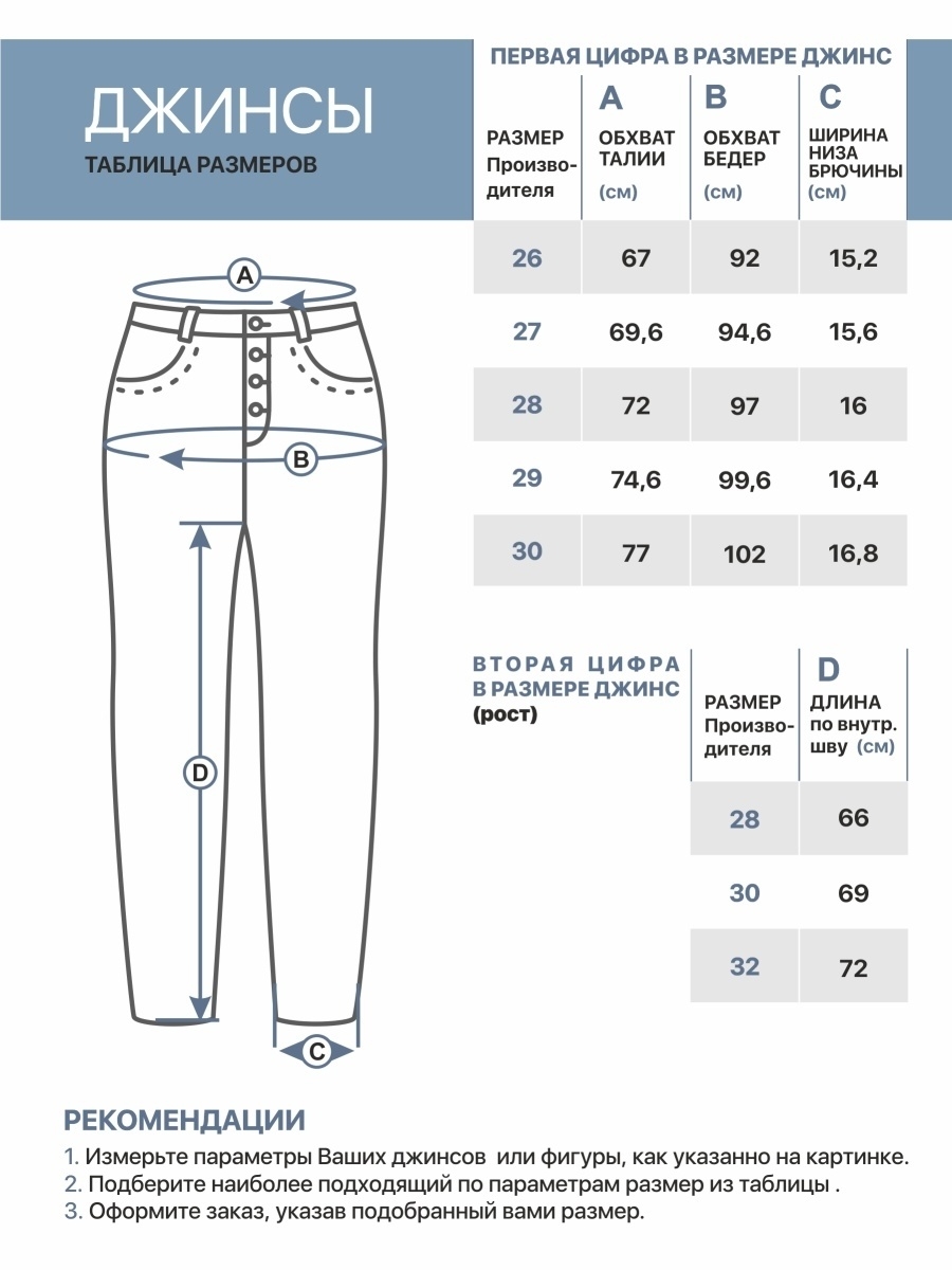 Размеры джинс