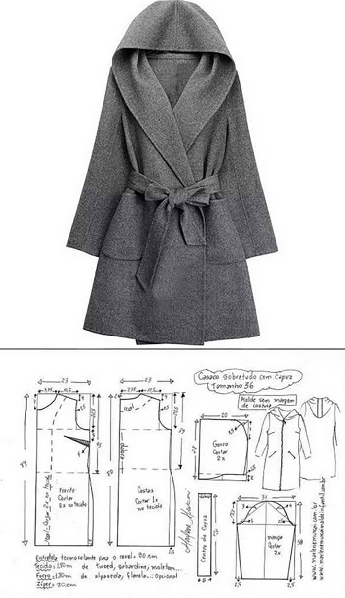 Как сшить пальто-халат выкройка пальто-халата с запахом, с капюшоном, пошаговый пошив пальто